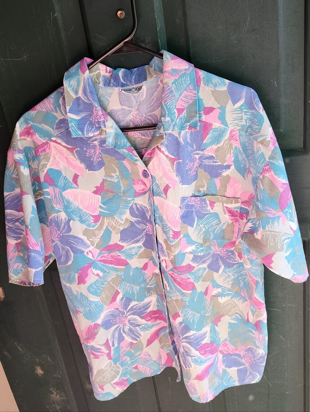 Vintage 80s 90s Pastel Tropical Floral Button Down Shirt Large XL